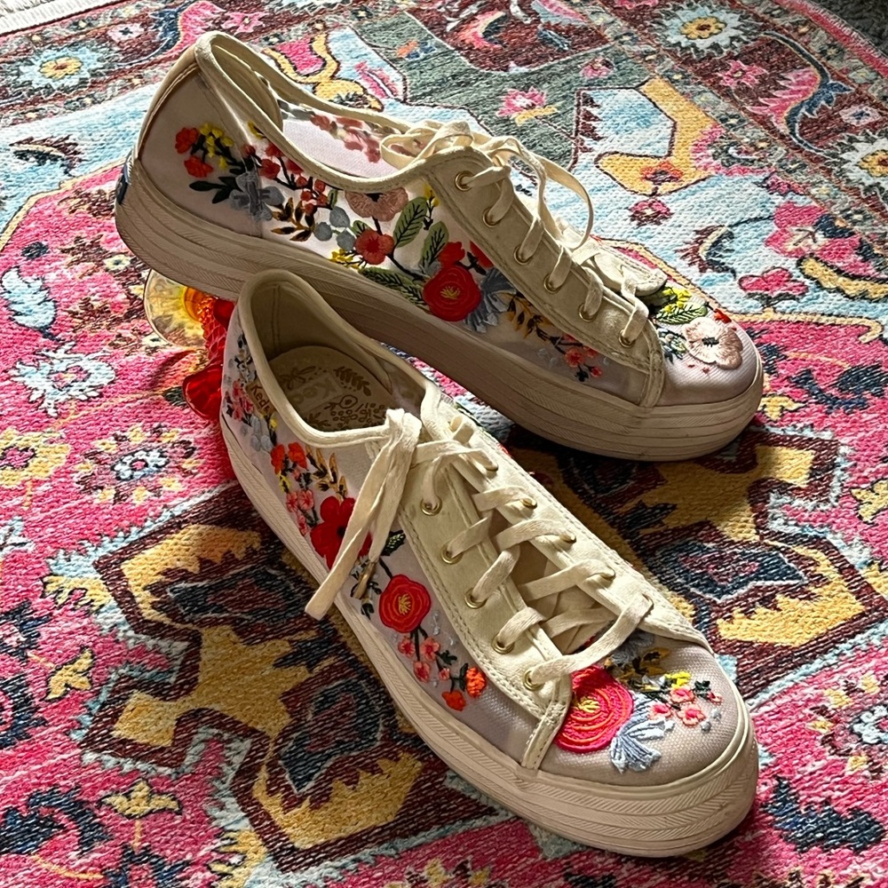 Keds Cream and Red Canvas Sneakers